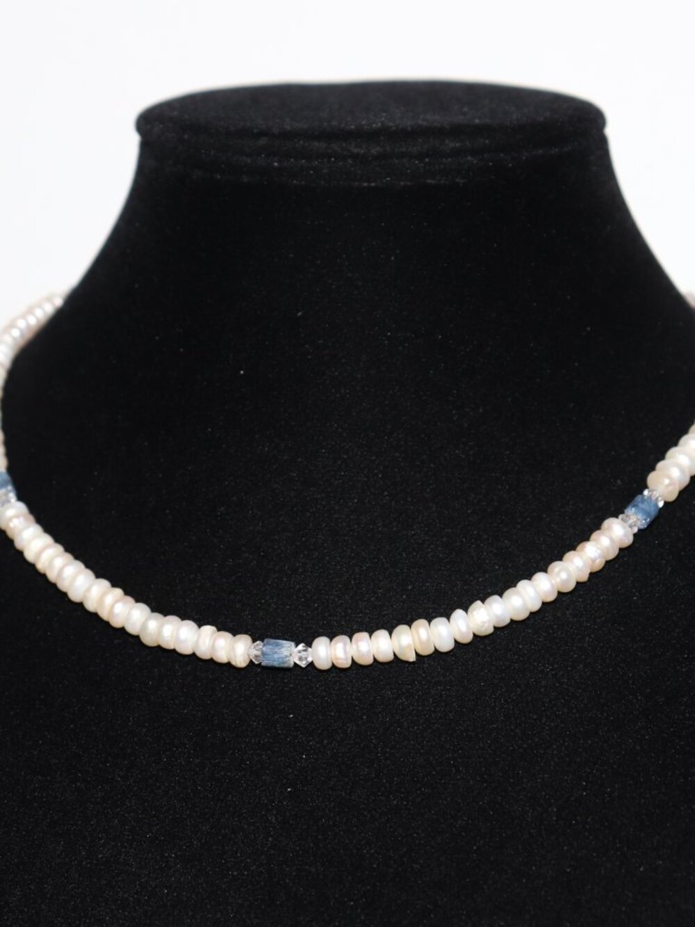 🤍💙 Natural Pearl & Sodalite Necklace w/ Crystal Accents · 17"